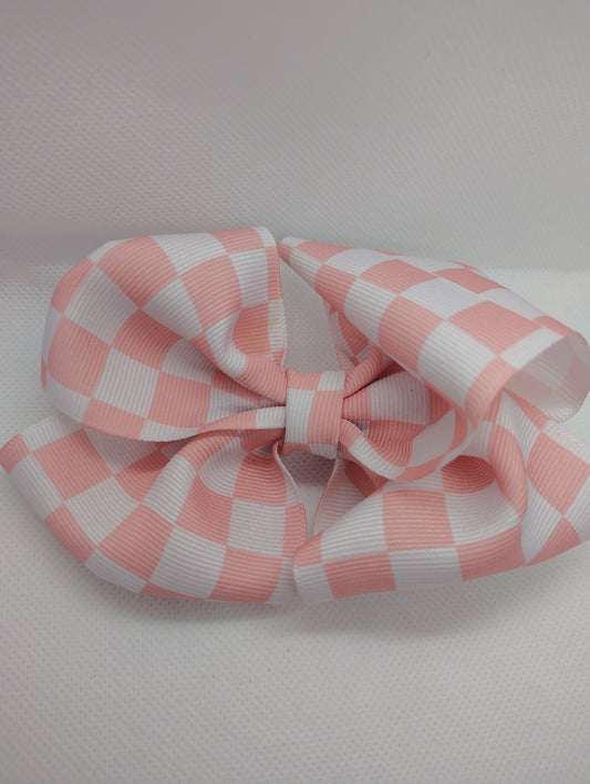 Light Pink Checkered Hair Bow