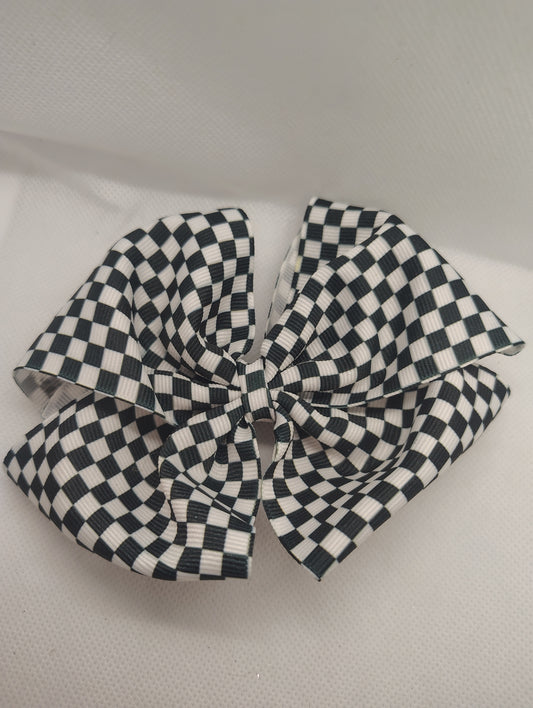 Small Black & White Checkered Hair Bow