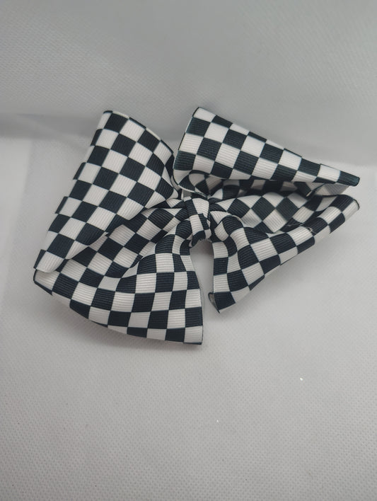 Big Black & White Checkered Hair Bow