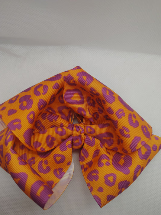 Orange & Pink Cheetah Print Hair Bow