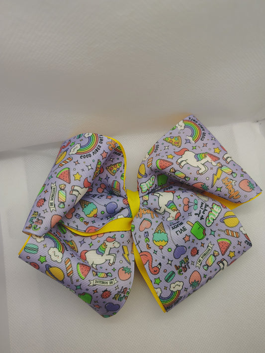 Purple & Yellow Unicorn Hair Bow